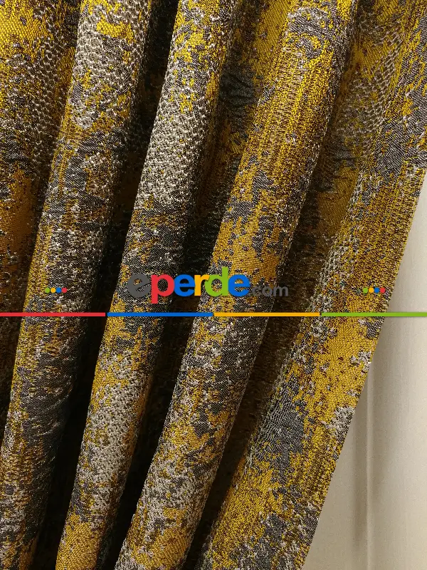 Patine Desenli Jakar Desenli Fon Perde- Gri Sarı