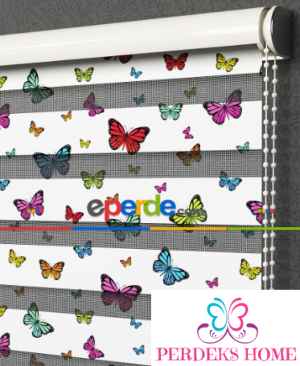 Çocuk Odası - Kelebekli Zebra Perde-  Çok Renkli 3