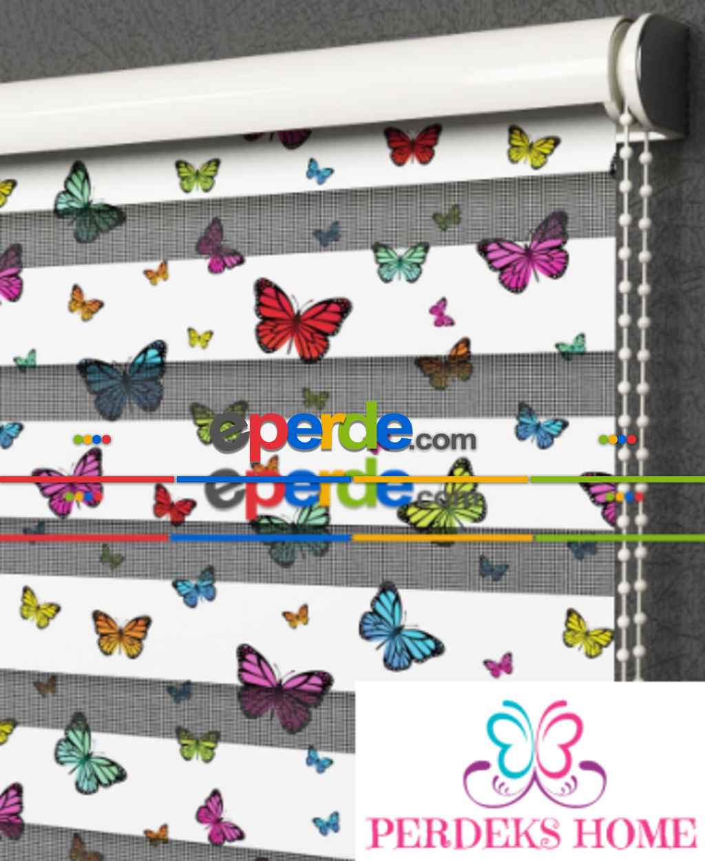 Çocuk Odası - Kelebekli Zebra Perde-  Çok Renkli 3