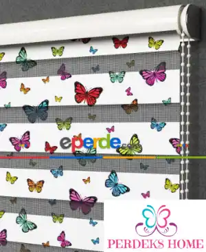 Çocuk Odası - Kelebekli Zebra Perde-  Çok Renkli 3