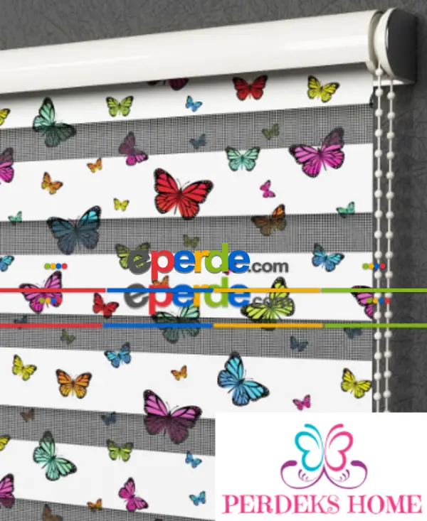 Çocuk Odası - Kelebekli Zebra Perde-  Çok Renkli 3