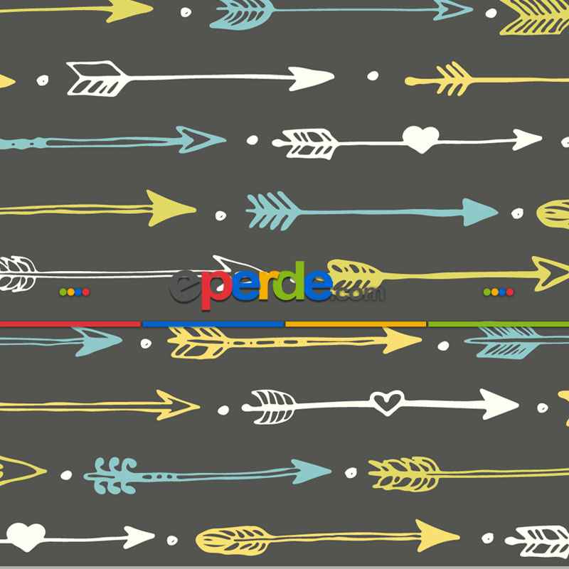 Popart Desenli Fon Perde Evm353-1 Kumaşı Kalındır Duck Bezi Değildir- Siyah-Mavi-Sarı-Beyaz