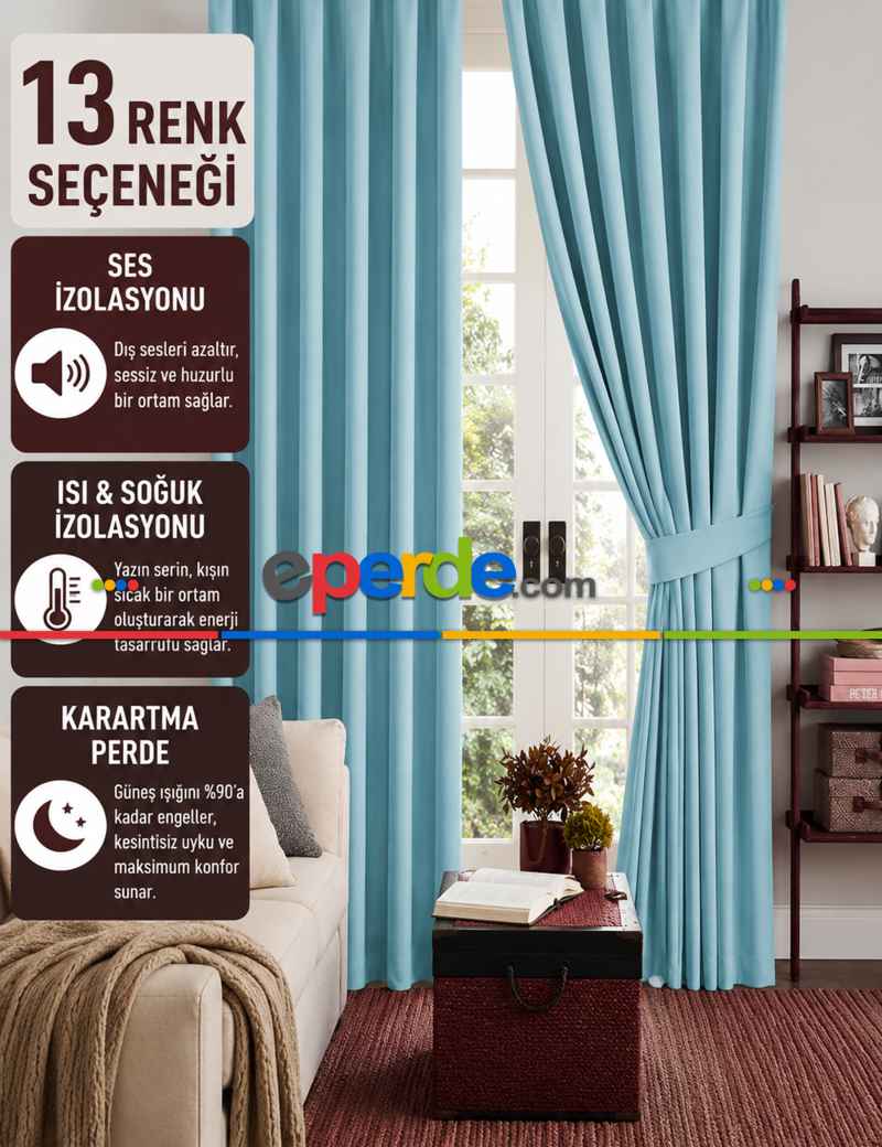 Turkuaz Renk Karartma Blackout Güneşlik Fon Kalın Perde