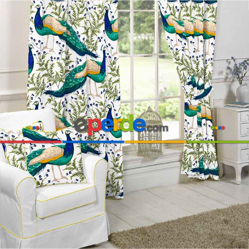 Kuşlu Fon Perde Evim 222 Kumaşı Kalındır Duck Bezi Değildir