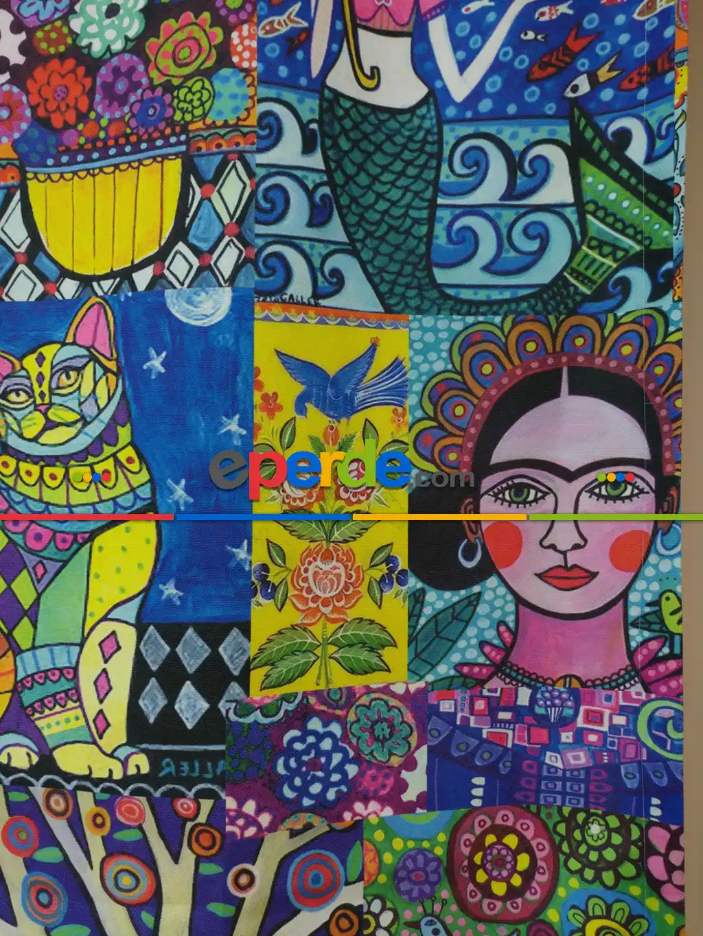 Popart Döşemelik Ve Fon Perde Kumaşı - Kumaşı Kalındır Duck Bezi Değildir.- Mavi-sarı-beyaz-turkuaz-çok Renkli