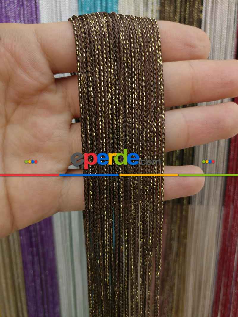 Altın Kahve Rengi İp Perde İnce Zincir Simli Serisi- Altın-kahve