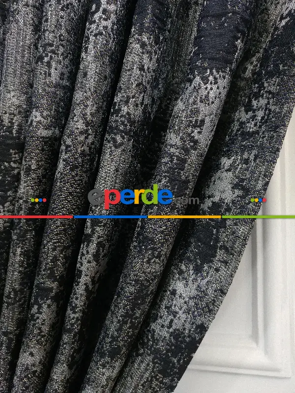 Jakar Desenli Fon Perde- Lacivert Gri