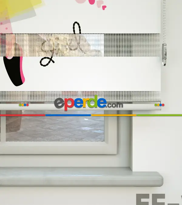 Flamingo Desenli Özel Baskılı Zebra Perde- Çok Renkli