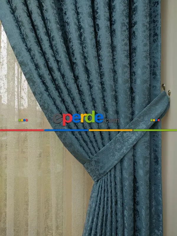 Yatak Odası - İndigo Duz Jakar Fon Perde (150)- Mavi Doymamış