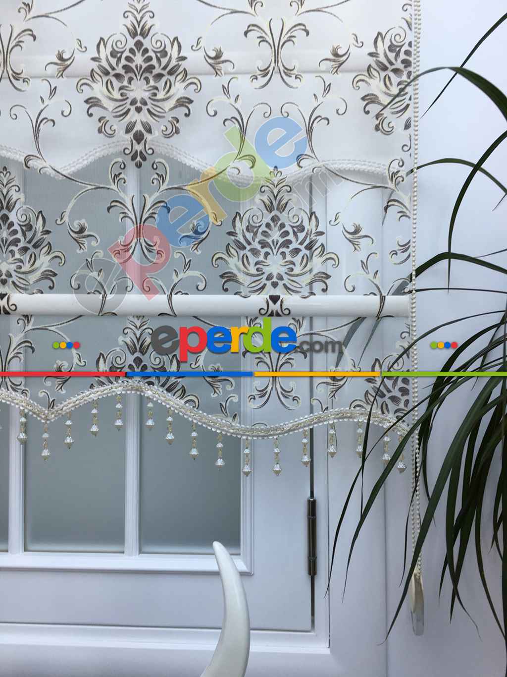 Damask Desen Çiftli Sistem Stor Perde 65891145- Kahve Koyu