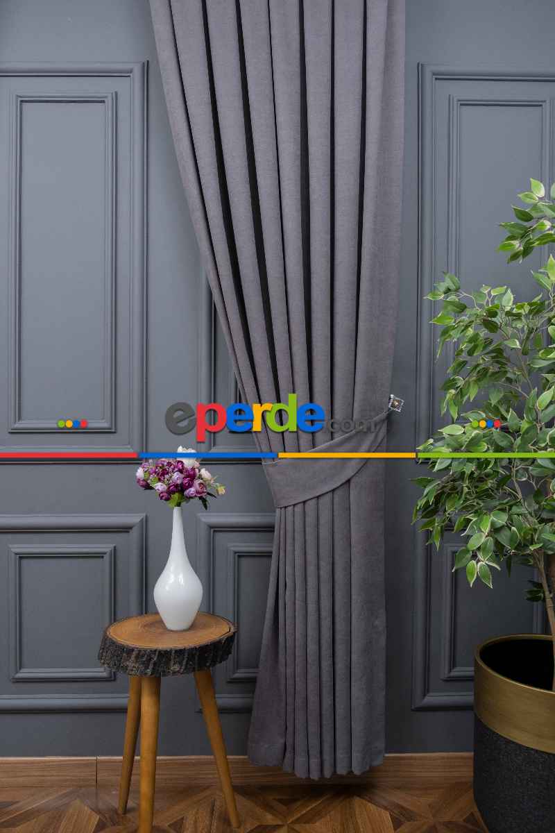 Koyu Gri Düz Fon Perde En Dökümlü Fon Perde