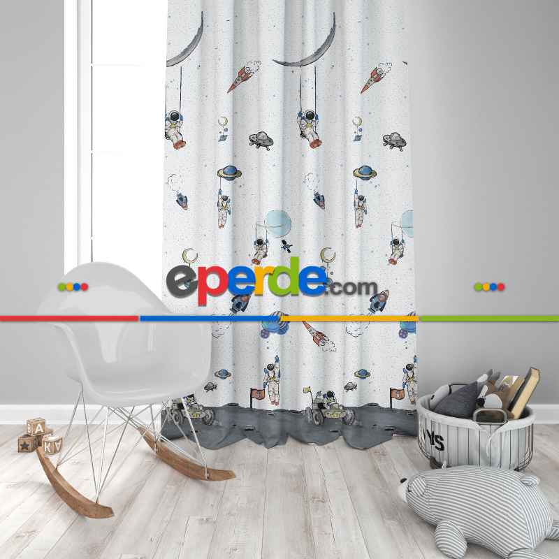 Uzay Gemisi Gök Yüzü Astranot Konsept Tasarım Çocuk Odası Güneşik Fon Perde