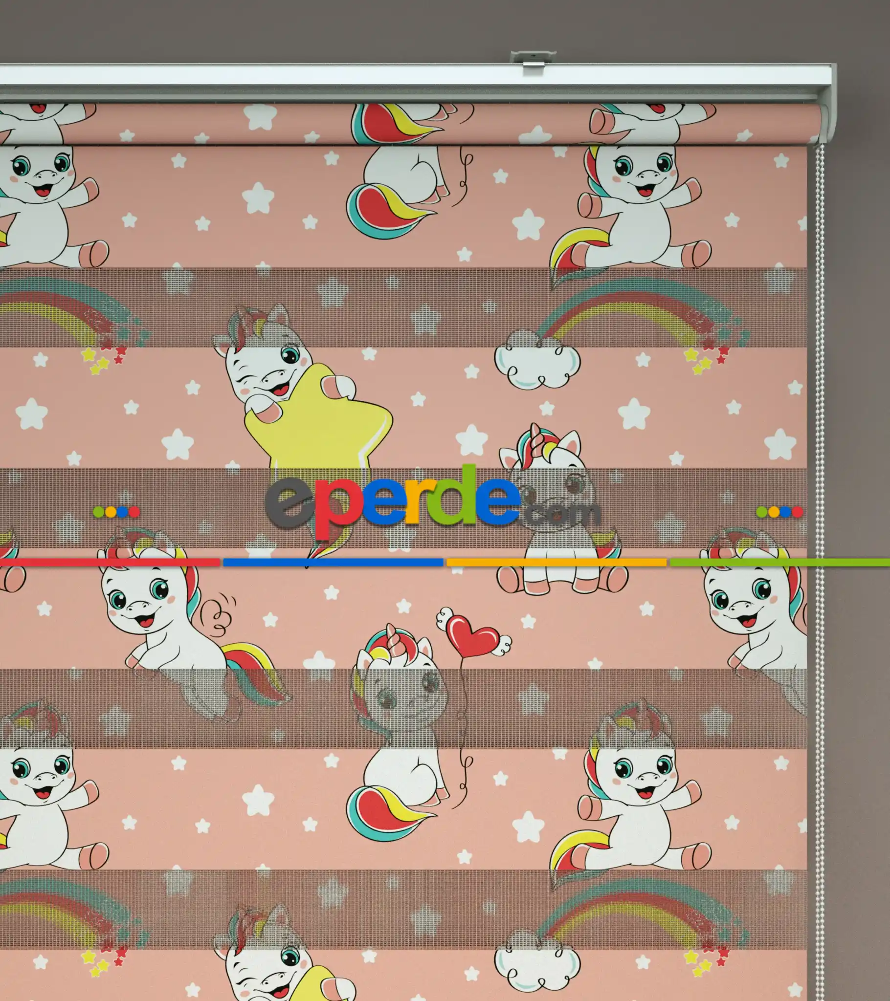 Unicorn Desenli Baskılı Zebra Perde- Çok Renkli