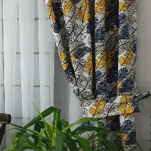 Mutfak Perdesi Kanat Fon Perde Yaprak Desenli- Siyah