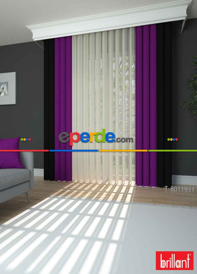 Brillant Akıllı Tül Siyah-mor Perde Tül Dikey Zebra Perde Düz 1. Kalite