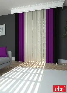 Brillant Akıllı Tül Siyah-mor Perde Tül Dikey Zebra Perde Düz 1. Kalite