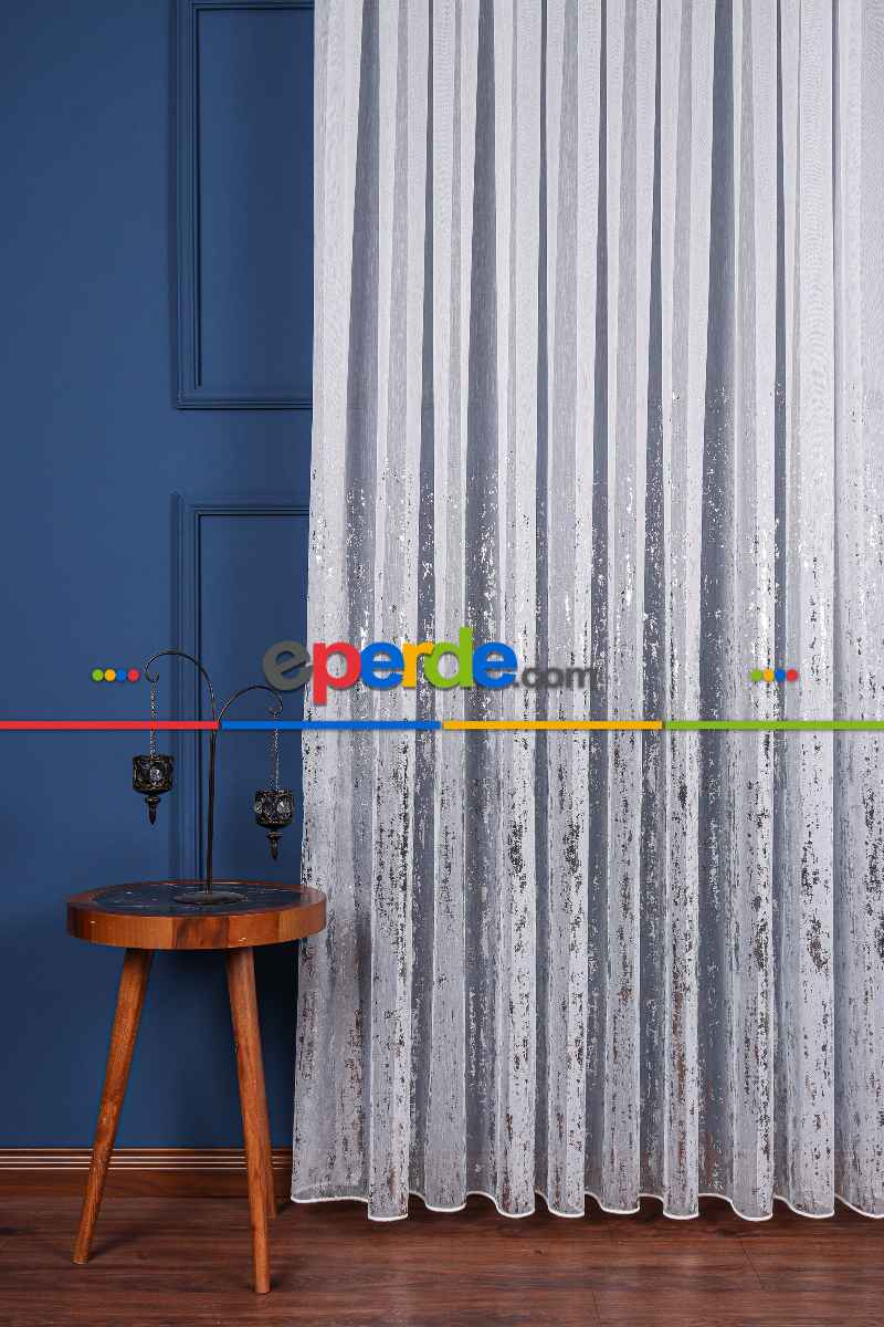 Salon Tül - Empoli Dijital Baskılı Tül Perde Ekru-gümüş