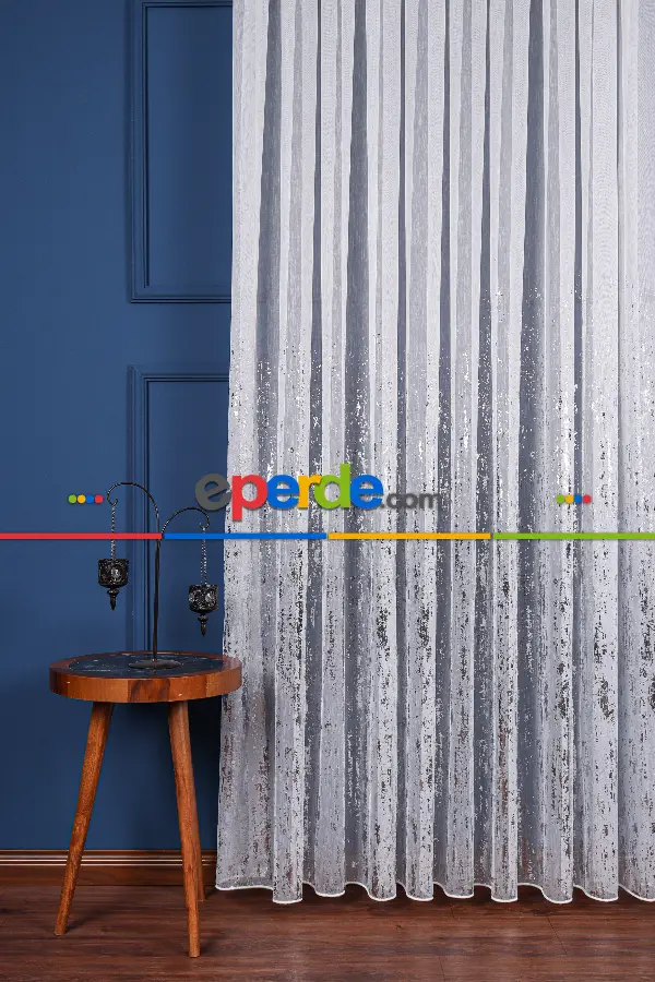 Salon Tül - Empoli Dijital Baskılı Tül Perde Ekru-gümüş