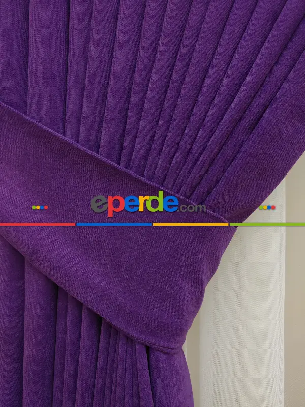 Yatak Odası - Mor Renk Düz Sade Fon Perde (  Dökümlü Fon )- Mor