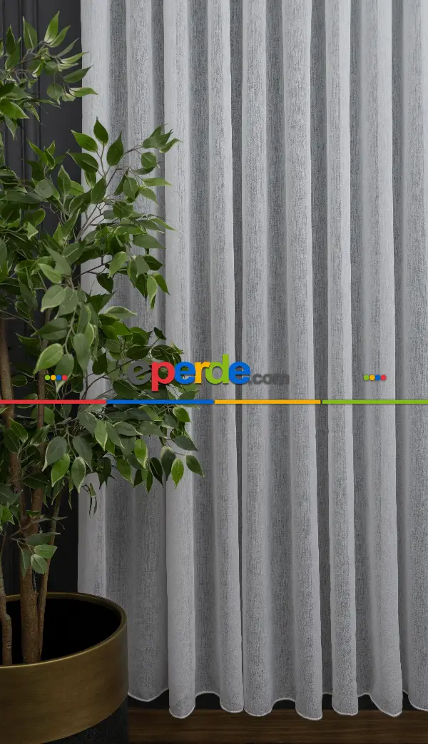 Kum Düz Tül Perde - Ekru - Kurşunlu Tül