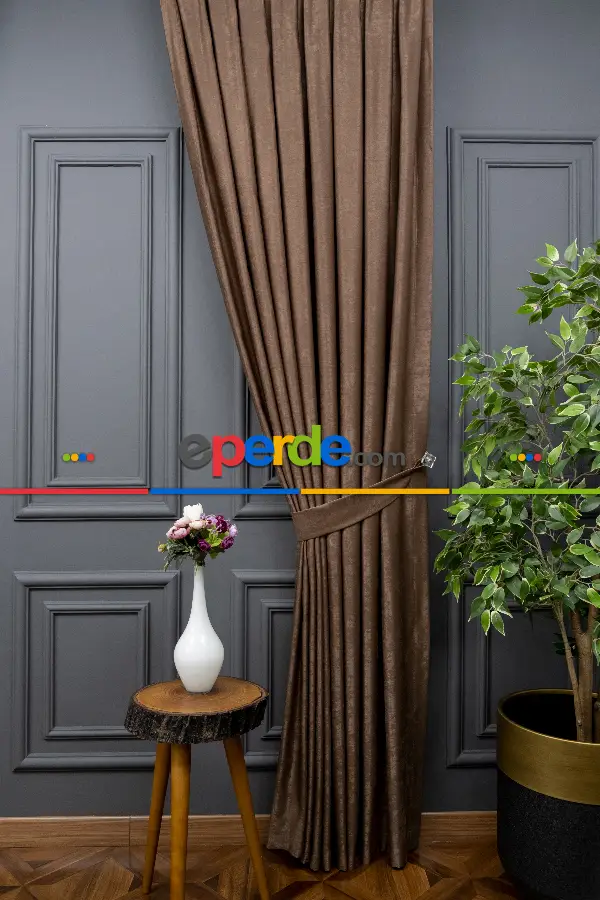 Salon - Soft Sütlü Kahve Fon Perde Dökümlü En - Sütlü Kahve