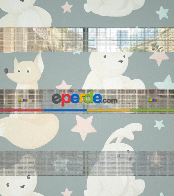 Yıldız Desenli Baskılı Zebra Perde- Çok Renkli