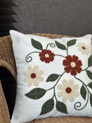 Yeşil Bordo Çiçek Nakışlı Kırlent (iç Dolgusuz)