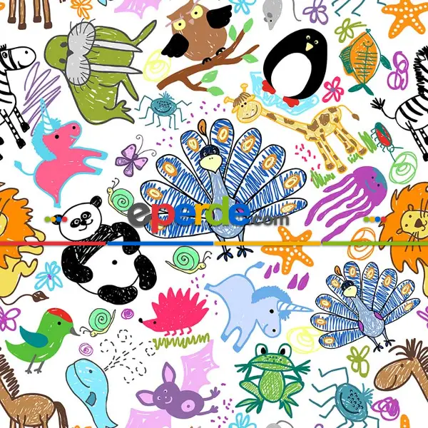 Bebek Odası Fon Perde - Hayvan Desenli Fon Perde Evm693 Kumaşı Kalındır Duck Bezi Değildir- Yeşil