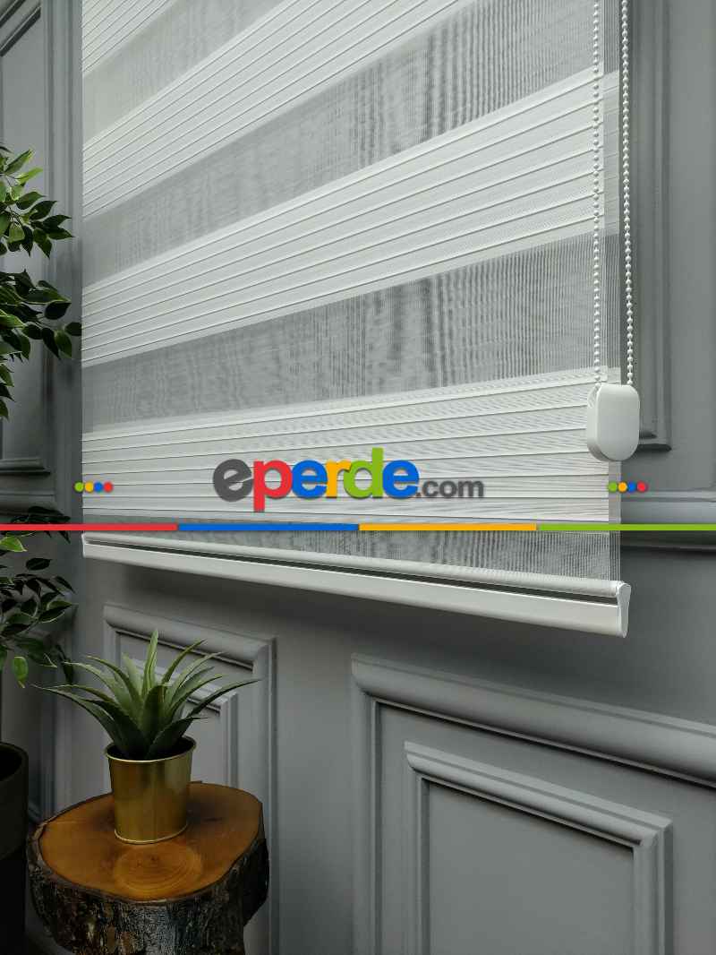 2025 Sezonu - Zebra Perde - Geniş Plise (pileli) Zebra Perde- Krem Açık-ekru