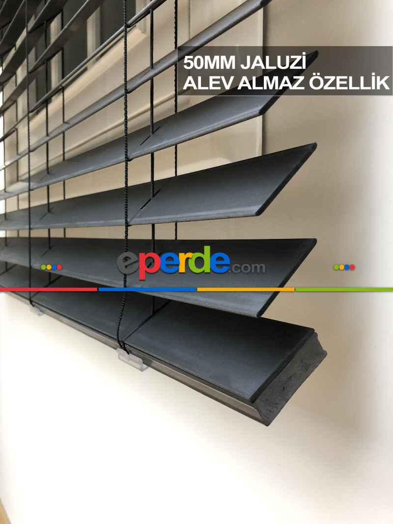 50mm Antrasit Ahşap Efektli Jaluzi Perde Alev Almaz Özellik- Antrasit