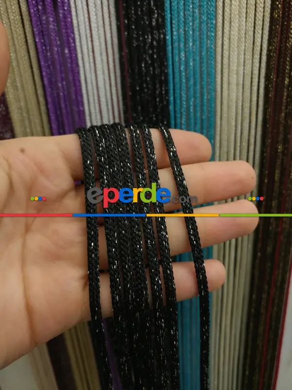 İp Perde - Siyah Jumbo Simli Zincir Serisi İp Perde- Siyah