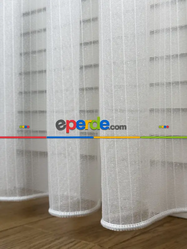 Salon - Brillant Çizgili Tül Perde, Premium Seri, Kurşunlu Tül