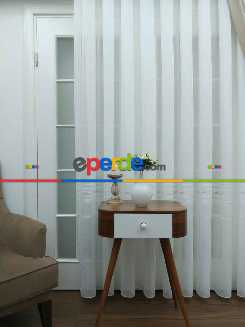 Ekru ( Beyaza Yakın ) - Keten Tül Perde- Ekru - Kurşunlu Tül