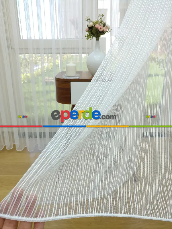 Brillant Tül - Zincir Desenli Düz Lüx Armür Tül Perde - Yüksek Gramajlı - (ütü Gerektirmez)- Ekru - Kurşunlu Tül