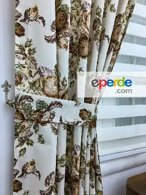 Kanaviçe Desen Fon Perde Kahve- Kahverengi