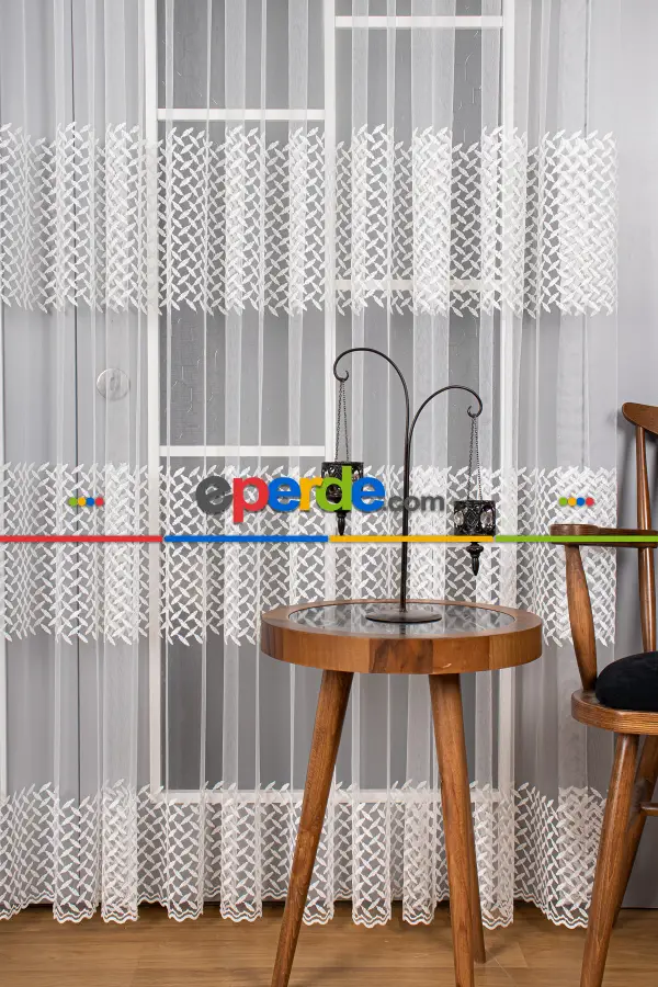 Kampanyalı Brode Tül Perde - Ekru