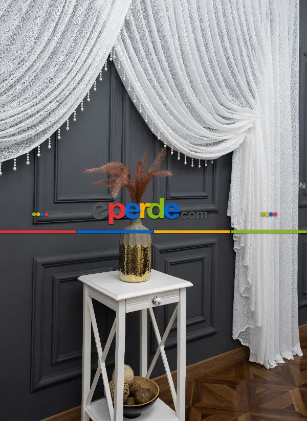 Taç İlisyon Kruvaze Model Tasarım Beyaz Tül Perde