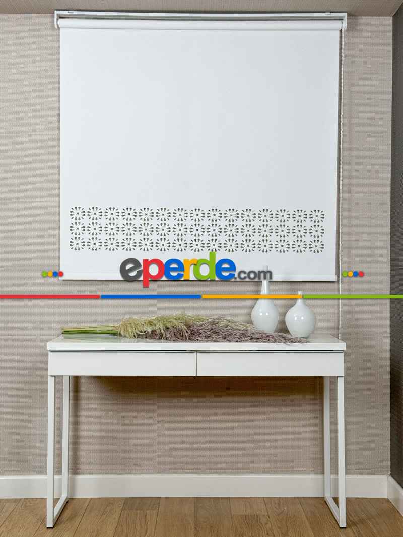 Salon Ekru Lazer Kesimli Stor Perde ( Lazer Kesim Fiyata Dahildir) Metal Kasalı - Yüksek Kalite - Kornişe Kolay Montaj Seçenekli