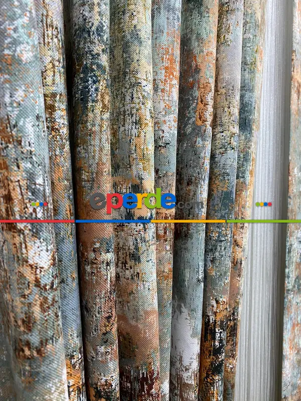 Patinedesenli Modern Desenli Fon Perde 3 - ( Kalın Pamuklu Kumaş)- Siyah-mavi-füme-ekru-hardal Sarısı-turkuaz Yeşili Ara Renk