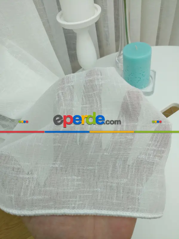 1. Kalite Şantuk Keten Ekru Tül Perde- Ekru - Kurşunlu Tül