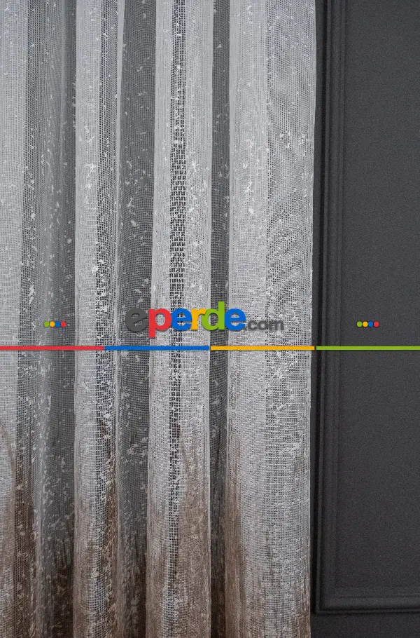 Yatak Odası - Modern Koyu Kahverengi Desenli Degrade Geçişli Örme Tül Perde Yüksek Kalite