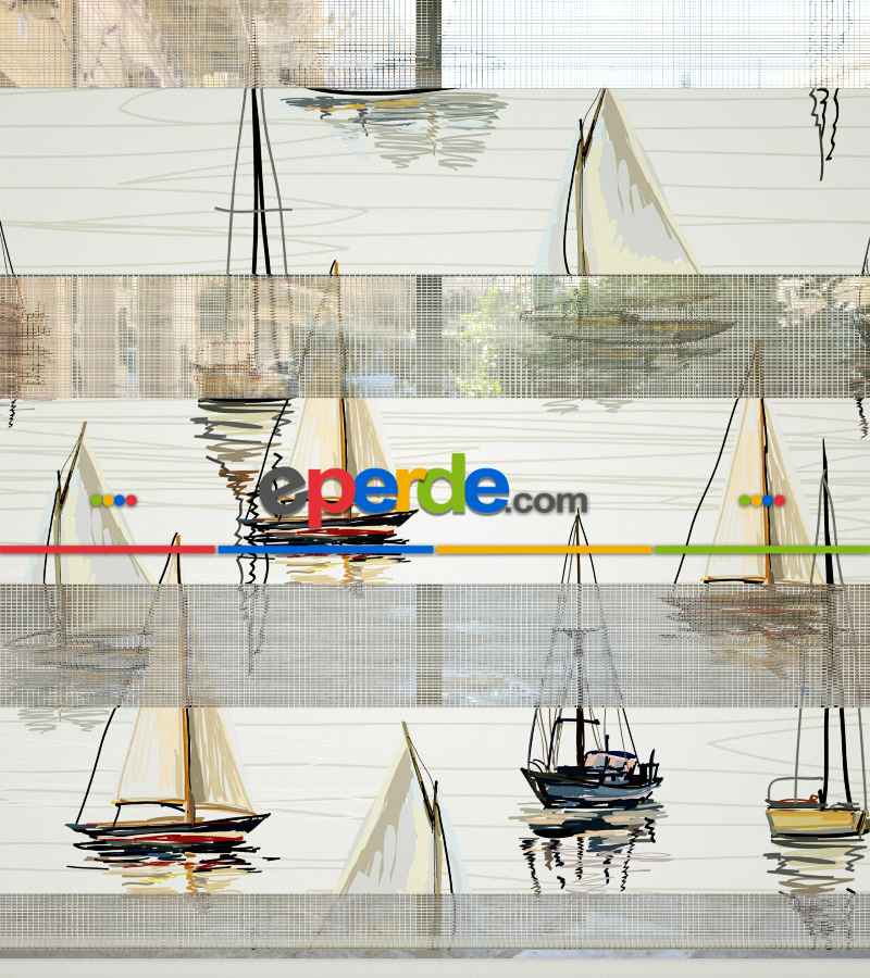 Yelkenli Desen Baskılı Zebra Perde- Çok Renkli