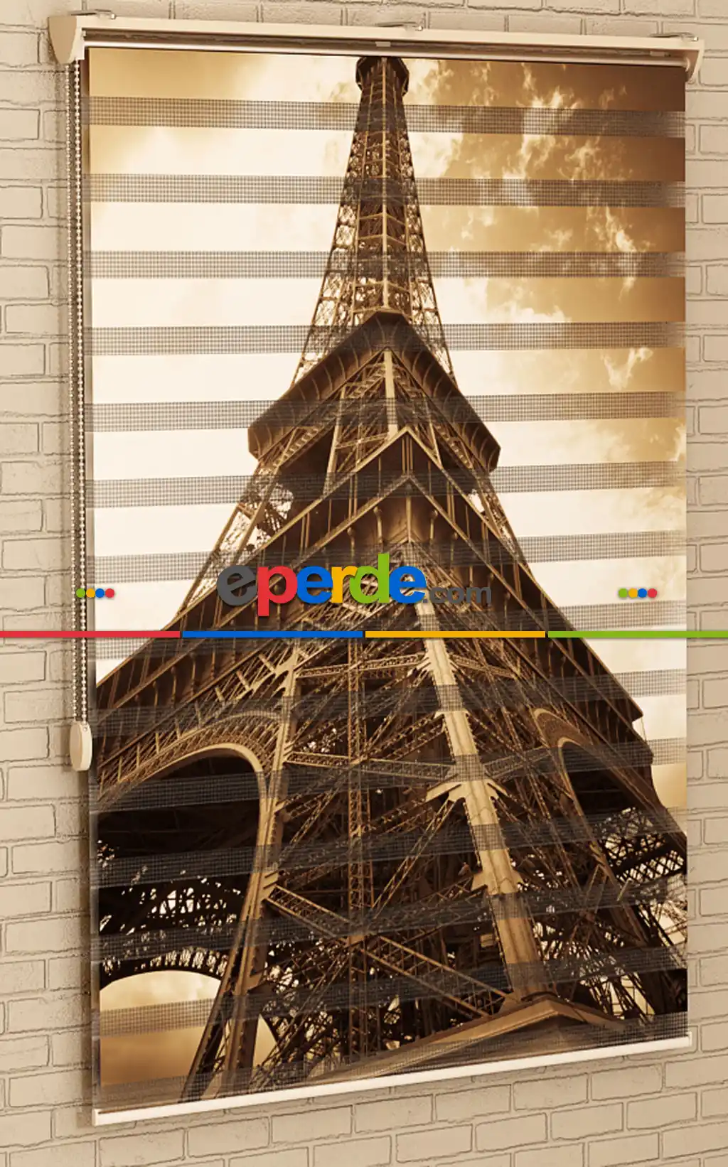 Paris Eyfel Kulesi - Baskılı Zebra Stor Perde-  Çok Renkli 2