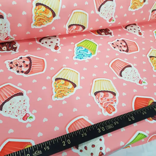 Cupcake Desenli Fon Perde K115 Kumaşı Kalındır Duck Bezi Değildir- Pembe