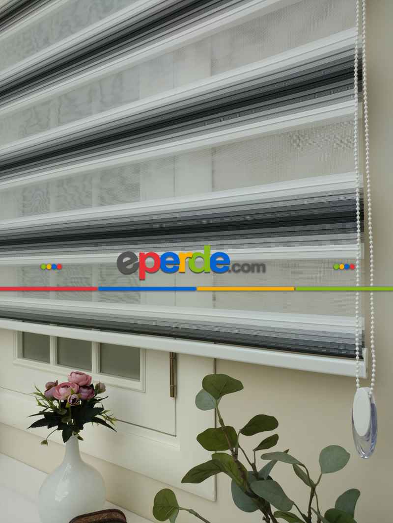 Zebra Perde - Degrade Pileli Zebra ( Renk Geçişli Pileli )- Siyah-beyaz