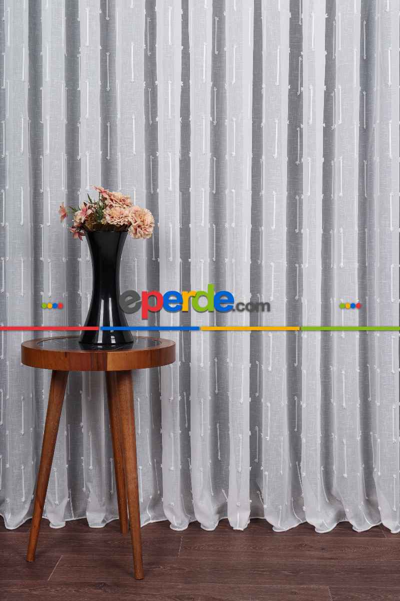 Minimal Çizgili Ekru Keten Tül Perde | Modern Ve Zarif Görünüm