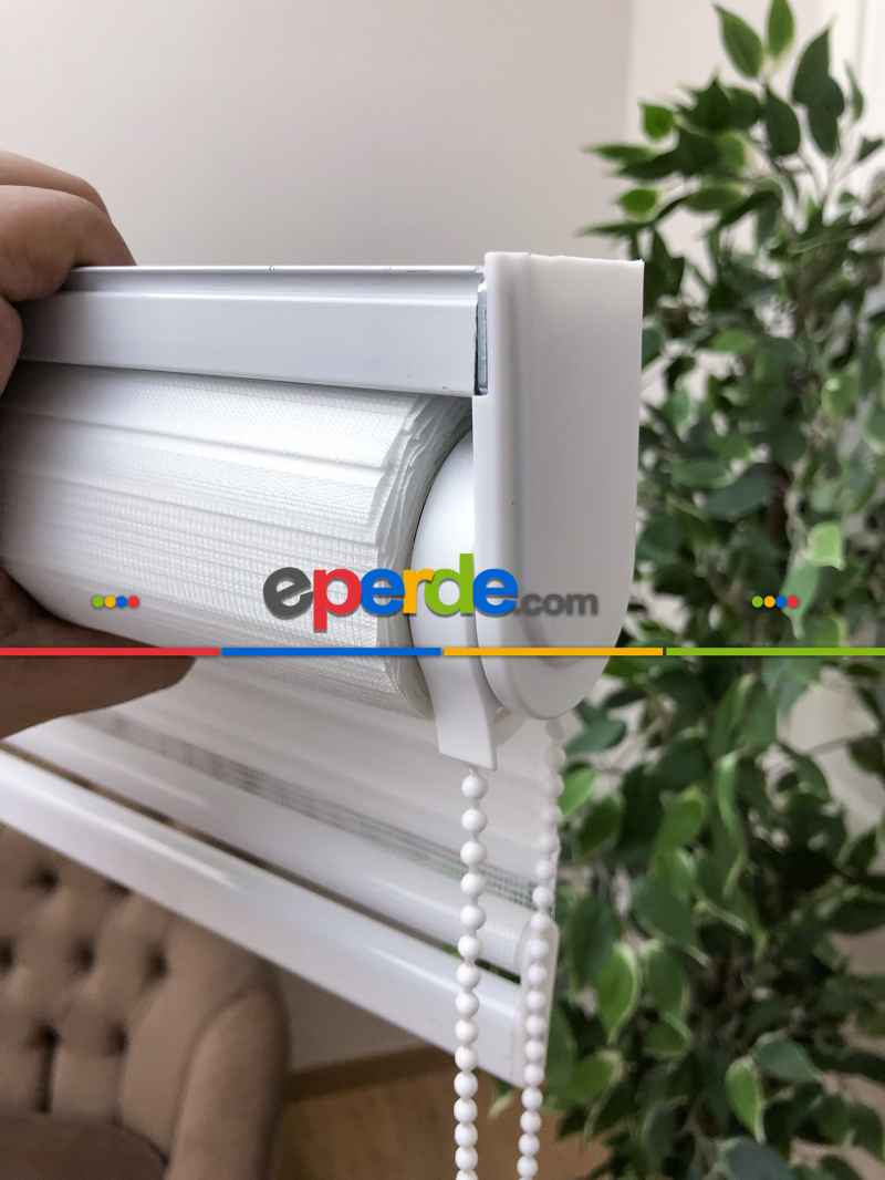 Yüksek Kalite Plise Zebra Perde - Beyaz Renk- Beyaz