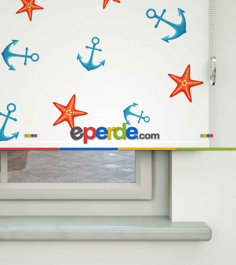 Genç Odası - Çapa Desenli Baskılı Stor Perde- Çok Renkli