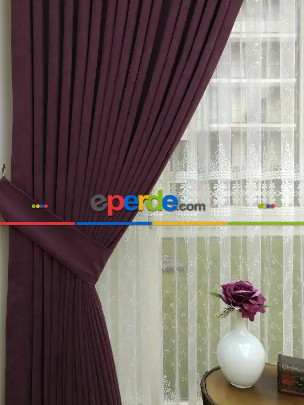 Saon Perdesi - Mürdüm Düz Sade Fon Perde (  Dökümlü Fon )- Mürdüm