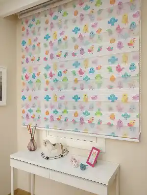 Kız Çocuk Bebek Odası Perdesi Sevimli Kuşlar Baskılı Zebra Perde- Mavi-Sarı-Pembe-Lila- Çok Renkli 2